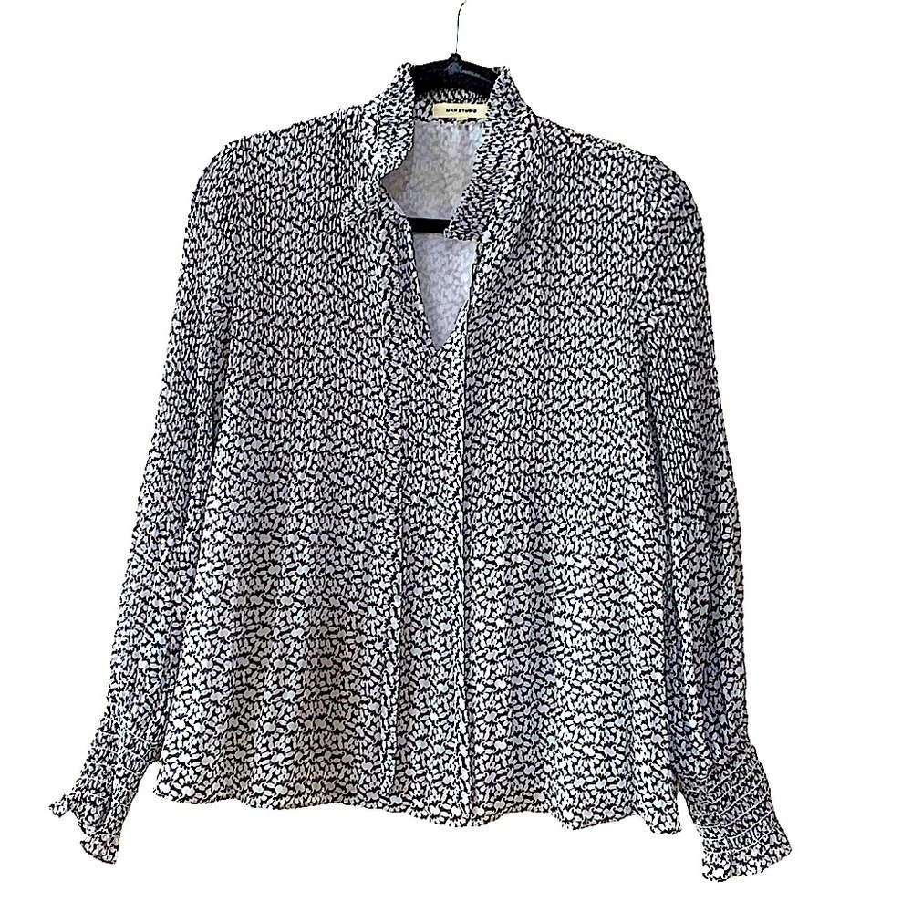 MAX Studio Black and White Print Bow Tie Blouse Size XS